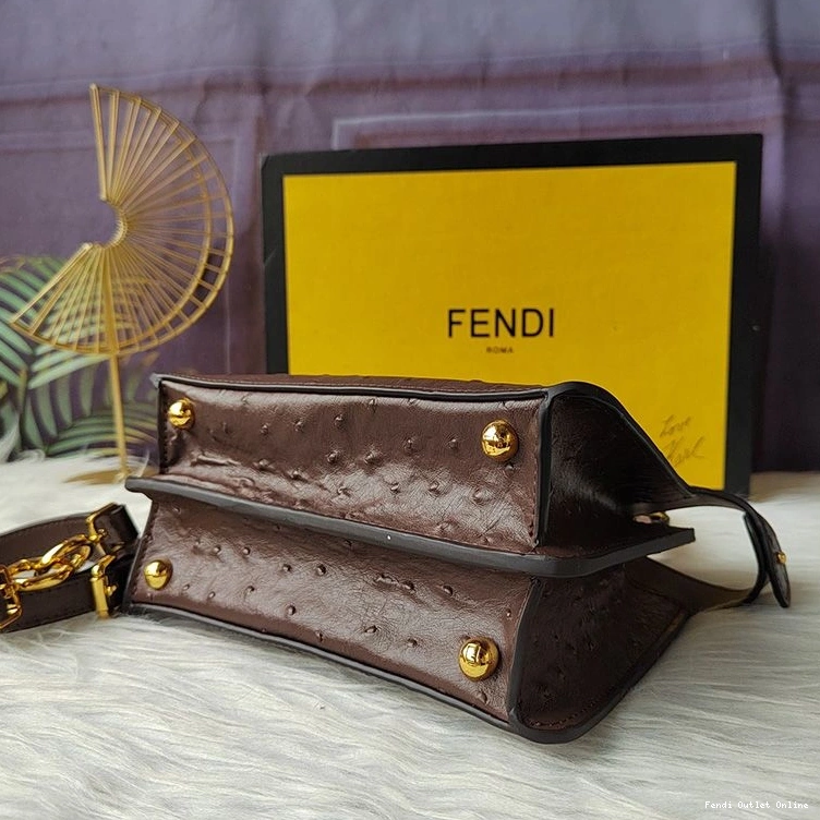 Affordable Coffee Leather Fendi Ostrich ISeeU Petite Peekaboo Bag In 0808